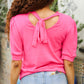 Pretty In Pink Mock Neck With Back Ribbon Bow Tie Sweater Top