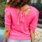 Pretty In Pink Mock Neck With Back Ribbon Bow Tie Sweater Top