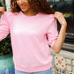 Pretty In Pink Puff Bubble Short Sleeve Wavy Rib Knit Top