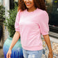 Pretty In Pink Puff Bubble Short Sleeve Wavy Rib Knit Top