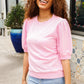 Pretty In Pink Puff Bubble Short Sleeve Wavy Rib Knit Top