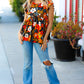 Burnt Orange Flat Floral Print Ruffle Sleeve Babydoll Top