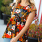 Burnt Orange Flat Floral Print Ruffle Sleeve Babydoll Top