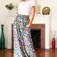 Stand Out Navy & Green Abstract Print Smocked Waist Palazzo Pants