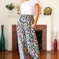 Stand Out Navy & Green Abstract Print Smocked Waist Palazzo Pants