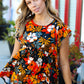 Burnt Orange Flat Floral Print Ruffle Sleeve Babydoll Top