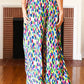 Stand Out Navy & Green Abstract Print Smocked Waist Palazzo Pants