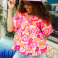 Find Love Pink/Yellow Floral Frill Balloon Short Sleeve Top