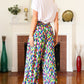 Stand Out Navy & Green Abstract Print Smocked Waist Palazzo Pants