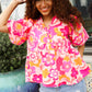 Find Love Pink/Yellow Floral Frill Balloon Short Sleeve Top