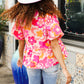 Find Love Pink/Yellow Floral Frill Balloon Short Sleeve Top