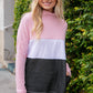 Blush Color Block Mock Neck Side Pocket Top