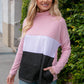 Blush Color Block Mock Neck Side Pocket Top