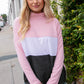 Blush Color Block Mock Neck Side Pocket Top