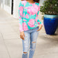 Find Love Aqua/Pink Fitted Floral Print Buttery Soft Knit Top