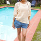 Feel Charming Oatmeal Floral Netted Crochet 3/4 Sleeve Sweater Top