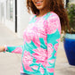 Find Love Aqua/Pink Fitted Floral Print Buttery Soft Knit Top