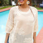 Feel Charming Oatmeal Floral Netted Crochet 3/4 Sleeve Sweater Top