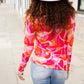 Find Love Red/Pink Fitted Floral Print Buttery Soft Knit Top