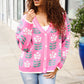 All For Love Fuchsia Flower Print Button Down Knit Cardigan