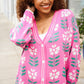 All For Love Fuchsia Flower Print Button Down Knit Cardigan