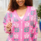 All For Love Fuchsia Flower Print Button Down Knit Cardigan