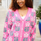 All For Love Fuchsia Flower Print Button Down Knit Cardigan