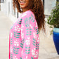 All For Love Fuchsia Flower Print Button Down Knit Cardigan