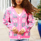 All For Love Fuchsia Flower Print Button Down Knit Cardigan