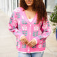 All For Love Fuchsia Flower Print Button Down Knit Cardigan