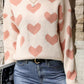 Perfee Heart Pattern Dropped Shoulder Sweater