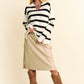 Davi & Dani High-Low Side Slit Striped Johnny Collar Sweater