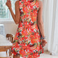 Lace Detail Printed V-Neck Sleeveless Dress