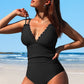 Scalloped V Neck Cut Out Monokini Swimwear