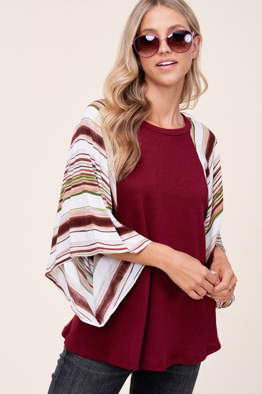 WAFFLE STRIPE MIX KIMONO TOP