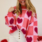 Pink Plus Size Love Heart Block Valentine Sweater