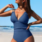 Scalloped V Neck Cut Out Monokini Swimwear