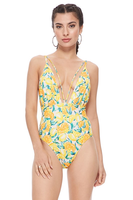 Textured Lemon Mesh One Piece