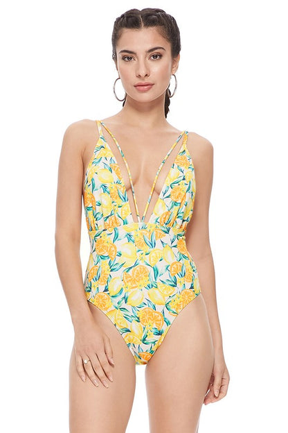 Textured Lemon Mesh One Piece