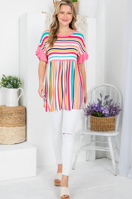 Stripe Babydoll Tunic Top PLUS