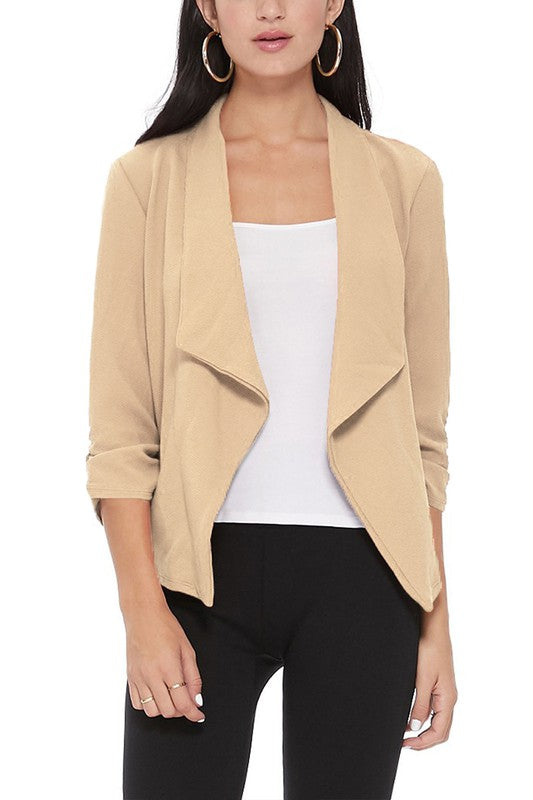 Casual, Solid, Waist Length, Blazer Jacket