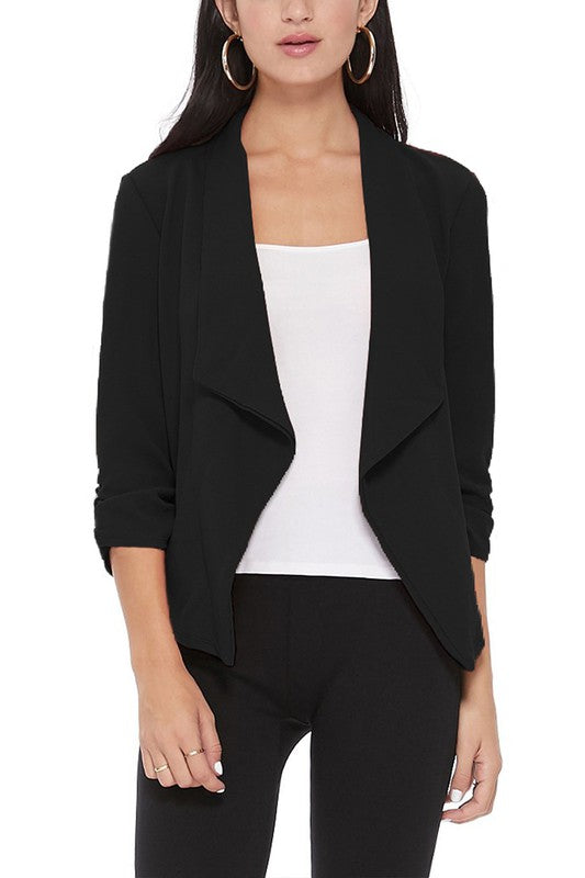 Casual, Solid, Waist Length, Blazer Jacket