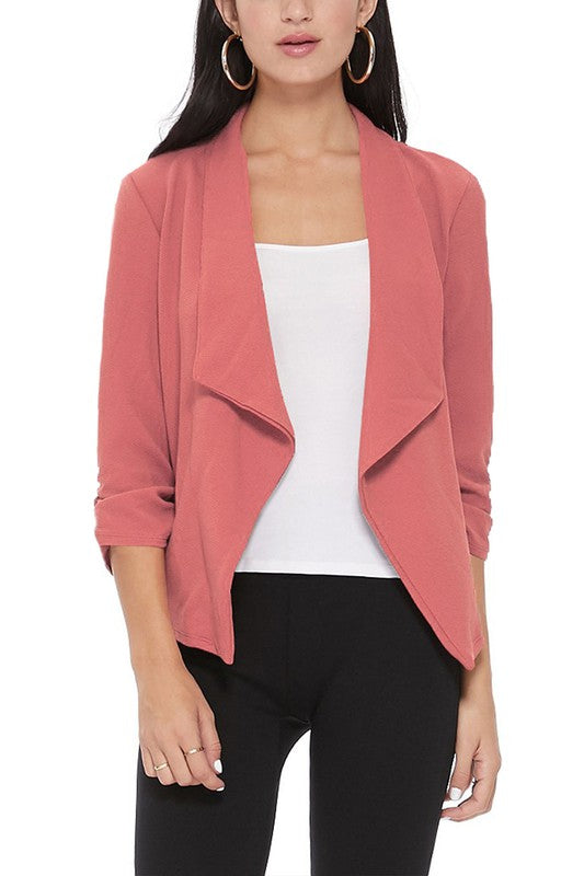 Casual, Solid, Waist Length, Blazer Jacket