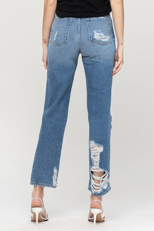 Super High Rise Tattered Ankle Jeans