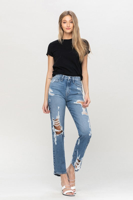 Super High Rise Tattered Ankle Jeans