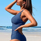 Scalloped V Neck Cut Out Monokini Swimwear