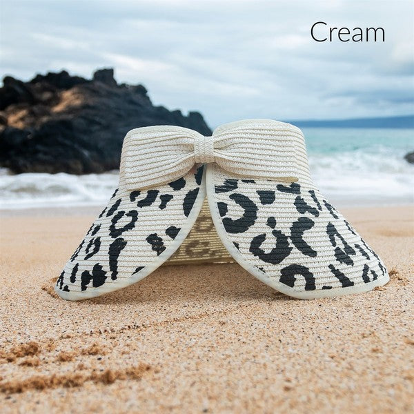 Leopard Bow Roll Up Sun Visor Hat