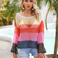 Color Block Openwork Boat Neck Cover Up