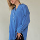 Davi & Dani Letter Back Raw Hem Half Button Shirt