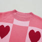 Pink Plus Size Love Heart Block Valentine Sweater